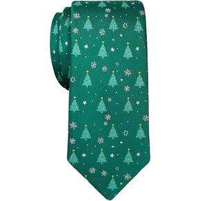 Retreez Christmas Tree and Snowflakes Pattern Microfiber 2.4" Skinny Tie