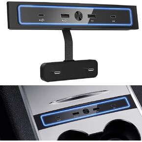 شاحن سيارة USB مطور للطراز 3/Y 2021-2023، محطة إرساء محور USB متعددة المنافذ 4 في 1 مع ضوء LED أزرق لمحول وحدة التحكم المركزية، ملحقات الطراز 3/Y مع شحن PD بقوة 27 وات in Kuwait