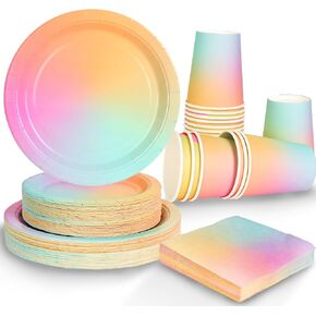 192PCS Pink Gradient Party Supplies Set Serve 48 Guests Tableware Include Paper Plates Cups Napkins Disposable Dinnerware Decorations for Wedding Bachelor Baby Shower Sweet Sixteen Birthday