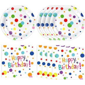 40PCS Happy Birthday Decorations Happy Birthday Party Supplies Set Includes Disposable Paper Birthday Plates and Napkins with Birthday Dots Design for Adults and Kids Birthday Decorations