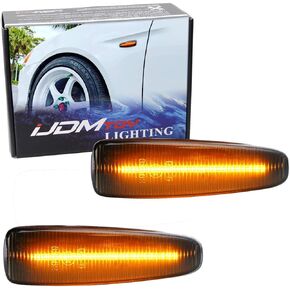 iJDMTOY Smoked Sequential Blink Amber LED Side Marker Light Assembly Compatible With Mitsubishi Lancer Evo X Mirage Outlander Sport, Powered by 36-SMD LED, Replace OEM Sidemarkers