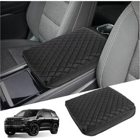 Center Console Armrest Cover Compatible with 2024-2025 Chevy Traverse Interior Accessories, Leather Middle Console Lid Pad Protector （Black）