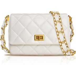 KOOIJNKO Quilted Bags for Women Soft Leather Shoulder Handbag Purse with Gold Chain Strap
