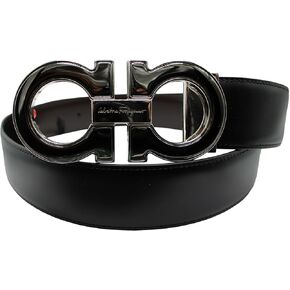 سلفاتوري فيراغامو ذو وجهين قابل للتعديل باللون الأسود/البني مع حزام جانسيني بلونين من المعدن in Kuwait