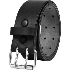 Leather Belts for Men Heavy Duty 1.75 Inch Wide Double Prong Casual Leather Grommet Belt