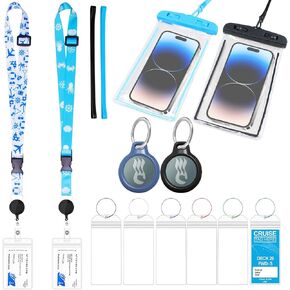 14 PCS Cruise Ship Essentials kit Including 2 for Princess Medallion Holder Accessories, 2 lanyards for Cruise, 2 Waterproof Cell Phone Bags, 6 Luggage Tags, 2 Beach Chair Towel Straps