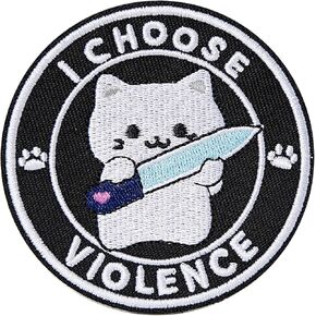 3'' Funny Cat Patches - I Choose Violence, Embroidered Hook and Loop Patches, Cute Meme Morale Patch for Backpacks, Dog Harnesses, Army Vests, Gym Bags, Hats, Helmets(White)