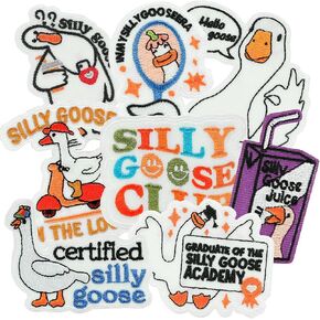 8 Pcs Funny Goose Iron on Patches, Cute Cartoon Animal Meme Patches, Embroidered Morale Patch for Hats, Clothes, Jackets, Backpacks, Dog Harnesses, Army Vests, Gym Bags