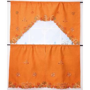 GRANDDECO Fall Kitchen Curtains 3 Piece Kitchen Thanksgiving Window Curtains and Valance Set with Maple Leaves for Bathroom Kitchen Rod Pocket Window Curtains