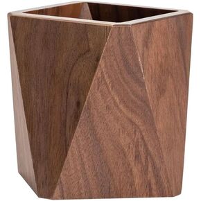 Wooden Pen Holder for Desk, Multi-Functional Pen Cup Pencil Holder for Office School Supplies Storage, Black Walnut Desk Organizer and Accessories（Prismatic）