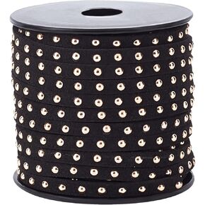 PH PandaHall 20m/21.8 Yard Faux Suede Cord 4mm Micro Fabric Flat Beading String Aluminum Studded Faux Suede Leather Cord with Golden Rivet for Jewelry Making Tassel Macrame Dress Purse Home Decor