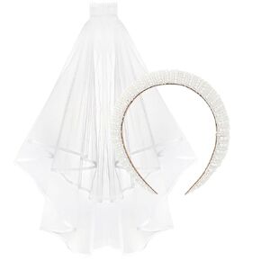 Casoty Pearl Bride Headband with Bridal Veil, Bachelorette Party Decorations, Bridal Headband for Bachelorette Party, Bride Gifts for Bachelorette Party