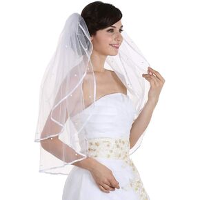 SAMKY 2T 2 Tier 1/4" Ribbon Edge Rhinestone Crystal Bridal Wedding Veil