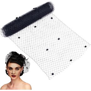GORGECRAFT 5 Yards Veil Neting Fabrics with Small Ball 9.8 Inch Wide Birdcage Bridal Veil Mesh French Rhombus Fascinator Millinery Bride Hair Headdress Hat Decoration for Women Wedding Tea Party White