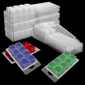150 Pack Wax Melt Containers Molds, 8 Cavity Plastic Wax Melt Cube Clamshells Clear Empty Clam Shells for Wickless Tarts Wax Melts Candles, Square Shape