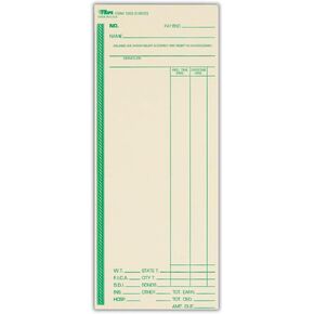 TOPS Time Cards, Weekly, 1-Sided, 3-3/8" x 8-1/4", Manila, Green Print, 500-Count (1262)