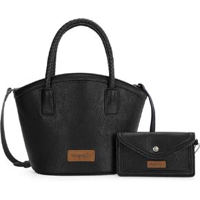 Montana West x Wrangler Tote Bag for Women Distressed Shoulder Purse Woven Handle Tote Handbag with Small Clutch Wallet