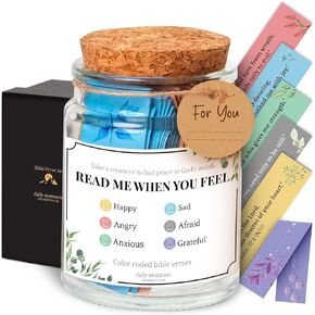 Bible Verse Jar, Read Me When Bible Verses Jar - Christian Gifts for Women Faith, Bible Jar Verses for Men & Moms, Bible Study Supplies, Comes With 90 Color Coded Bible Verses in a Jar