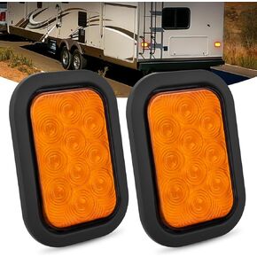 Nilight 5" X 3" Rectangular Trailer Tail Light 2 PCS Amber 10 LED Turn Signal Light IP67 Waterproof w/Flush Mount Grommets Plugs for 12V Truck ATV UTV Trailer Bus RV Camper