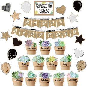 Sepamoon 35 Pcs Happy Birthday Posters Safari Jungle Animals Bulletin Board Set Classroom Birthday Wall Decoration Cutouts Calendars Chart Poster for Back to School Classroom Animal Theme Supply