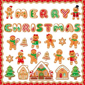 Faccito 70 Pcs Christmas Winter Gingerbread Bulletin Board Classroom Decoration Set Xmas Gingerbread Man Paper Cutouts for Winter Holiday Christmas Party Class School Home Window Wall Blackboard Decor