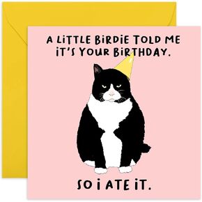CENTRAL 23 - Funny Birthday Card - A Little Birdie Told Me It's Your Birthday So I Ate It - Greeting Cards for Cat Owner - Gift for Men Women Him Her Friend - Comes With Fun Stickers
