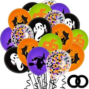 OuMuaMua 62PCS Halloween Party Balloons Decorations, 12 Inch Black Orange Green Purple Balloons Confetti Balloons for Kids Halloween Party Decorations Birthday Baby Shower Bachelorette Favors Supplies