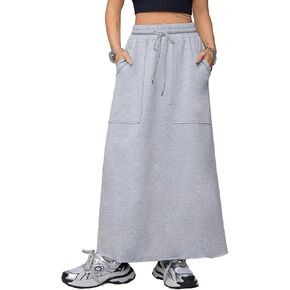 SOFIA'S CHOICE Women's Drawstring Maxi Skirt with Pockets High Waist A Line Long Skirts
