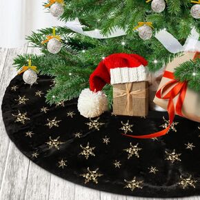 Blue Christmas Tree Skirt Plush 30 inches Dark Blue Fur Christmas Tree Skirt with Silver Sequin Snowflake Xmas Tree Skirt Mat for New Year Holiday Christmas Day Decorations (Blue-S, 78cm)