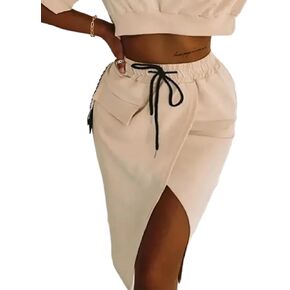 Avanova Women Slit Drawstring Cargo Knee Length Skirt Wrap High Waist Pencil Skirt