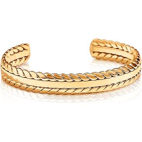 18K Gold-Plated Minimalist Leaf Cuff Bracelet for Women - Sleek and Elegant Design with Waterproof 316L Stainless Steel | Timeless and Versatile Jewelry Piece for Effortless Style - Hypoallergenic, Tarnish-Resistant, and Durable for Long-Lasting Shine and