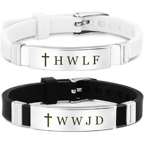 WWJD Bracelet Set for Men Women,2Pcs Stainless Steel Adjusted Silicone What Would Jesus Do Bracelet WWJD HWLF Wristband Inspirational Religious Reminder Jewerly Gift for Men Women