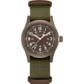 Hamilton Watch Khaki Field Mechanical | Swiss Made | 38mm Stainless Steel Case | Green Dial Analog Watch | Green Textile NATO Strap (Model: H69449961)