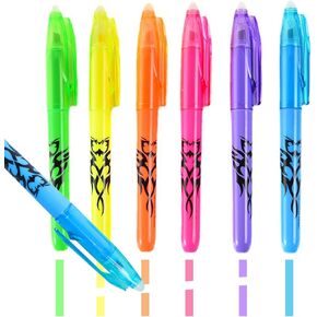 Erasable Highlighter Pen Light Soft Color,Hot Erasable Marker Pens,Chisel Tip Marker Pen with Rubber for Adults Kids Students School Office Stationary Supplies Gifts,6 Color