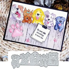 DDeehs Christmas Row of Dog Heads Metal Die Cuts,Dog Animal Cat Cutting Dies Cut Stencils for DIY Scrapbooking Album Decorative Embossing Paper Dies for Card Making, silver, DDeehs-001