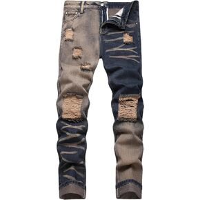 FREDD MARSHALL Ripped Jeans Men,Jeans for Mens,Slim Fit Distressed Straight Leg Fashion Washed Pants