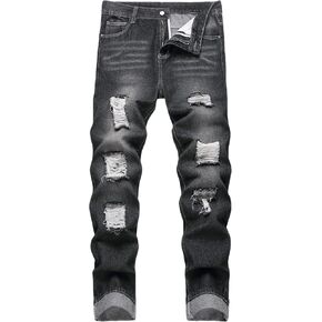 FREDD MARSHALL Ripped Jeans Men,Jeans for Mens,Slim Fit Distressed Straight Leg Fashion Washed Pants