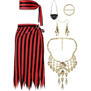 5 PCS Pirate Costume Women Pirate Skirt Head Scarf Hat Eye Patch Skull Jewelry Pirate Accessories for Women Cosplay