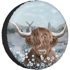 Cow Spare Tire Cover Wheel Protector Weatherproof Wheel Cover Universal Decorative Accessories for Camper RV SUV Travel Trailer 15"