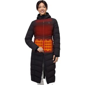 ORORO Women's Long Heated Down Jacket with Battery, Heated Parka with 90% RDS Down (Charger Not Included)