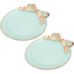 PATIKIL Vintage Decorative Tray Towel Tray, Storage Tray Dish Plate Fruit Trays Cosmetic Jewelry Organizer Retro Design Bow-Knot Round Resin Plate for Room Decorative Gift, White 2 Pcs