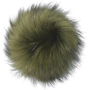 5" Diameter Fur Pompoms for Knitted Hats, Big Snap On Pom Poms Real Fur Balls with Press Button, Detachable Colorful Fluffy Fuzzy Puffs Ready to Made Wool Hat Shoes Beanie DIY Accessories (ArmyGreen)