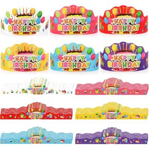 48 Pcs Happy Birthday Crowns Party Hats for Kids Adults Classroom School Family Birthday Party Decorations, Paper Crowns for Boys Girls Birthday Party Supplies