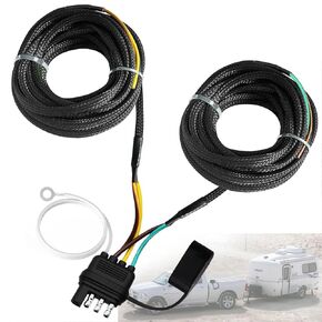 22FT 4 Pin 5 Wire Trailer Wiring Harness,18AWG Trailer Light Kit 4 Way Flat 5 Wire Trailer Plug with Nylon Mesh Tube Protection for Rewiring Trailer Both-Side Taillights O-100