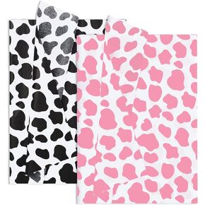 Whaline 100 Pieces Cow Print Tissue Paper Pink Black Gift Wrapping Paper Colorful Packaging Paper DIY Art Craft Paper for Farmhouse Cowgirl Party Baby Shower Wedding Birthday Decoration, 14 x 20 Inch
