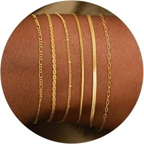 CHESKY Gold Braclets for Women, 14K Gold Plated Dainty Bracelet Sets for Women Trendy Thin Waterproof Stackable Chain Bracelets Paperclip Adjustable Cuban Link Bracelet Pack Jewelry Gifts for Women