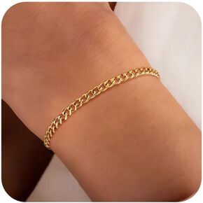 Dainty Gold Bracelet for Women Layered 14K Gold Plated Rope Beaded Paperclip Cuban Link Chain Adjustable Stackable Bracelets Silver/Gold Jewelry Sets Waterproof Non Tarnish Stack Jewelry