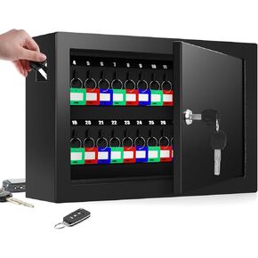 100 Keys White Key Cabinet, Anti-Theft Key Lock Box with Key Tags, Adjustable Key Organizer Wall Safe for Car Office House Garage Rental Business