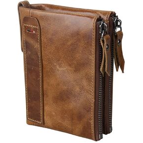 small wallet for women Leather Bifold Compact Card Holder Zipper Pocket Wallet RFID Blocking Card Case Purse with ID Window(brown)