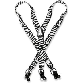 Men's ZEBRA Print SUSPENDERS Y Shape Back Elastic Button & Clip Convertible